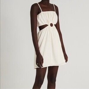 NWT Anthropologie Faithfull the Brand Natural Linen Cut-Out Mini Dress Zuma 12